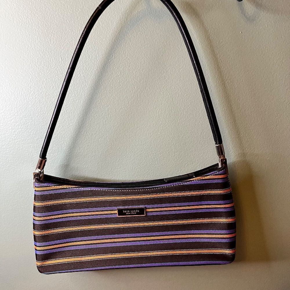 Vintage Kate Spade New York Shoulder Purse Bag Multiple Fall Color Striped Great - Picture 15 of 16